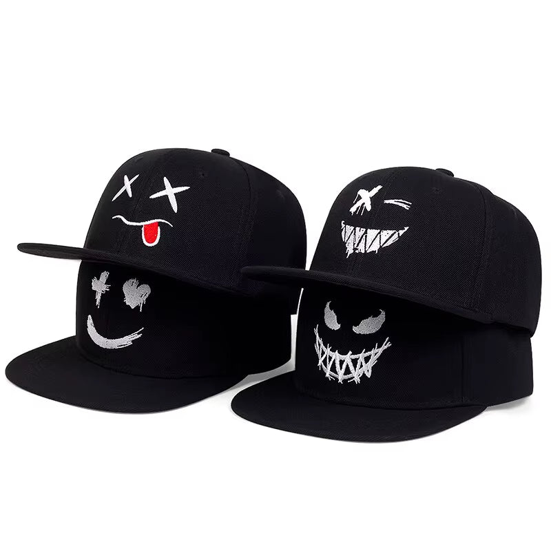 Unisex Personality Ghost Expression Embroidery Hip-Hop Hats Outdoor Adjustable Casual Baseball Caps Sunscreen Hat