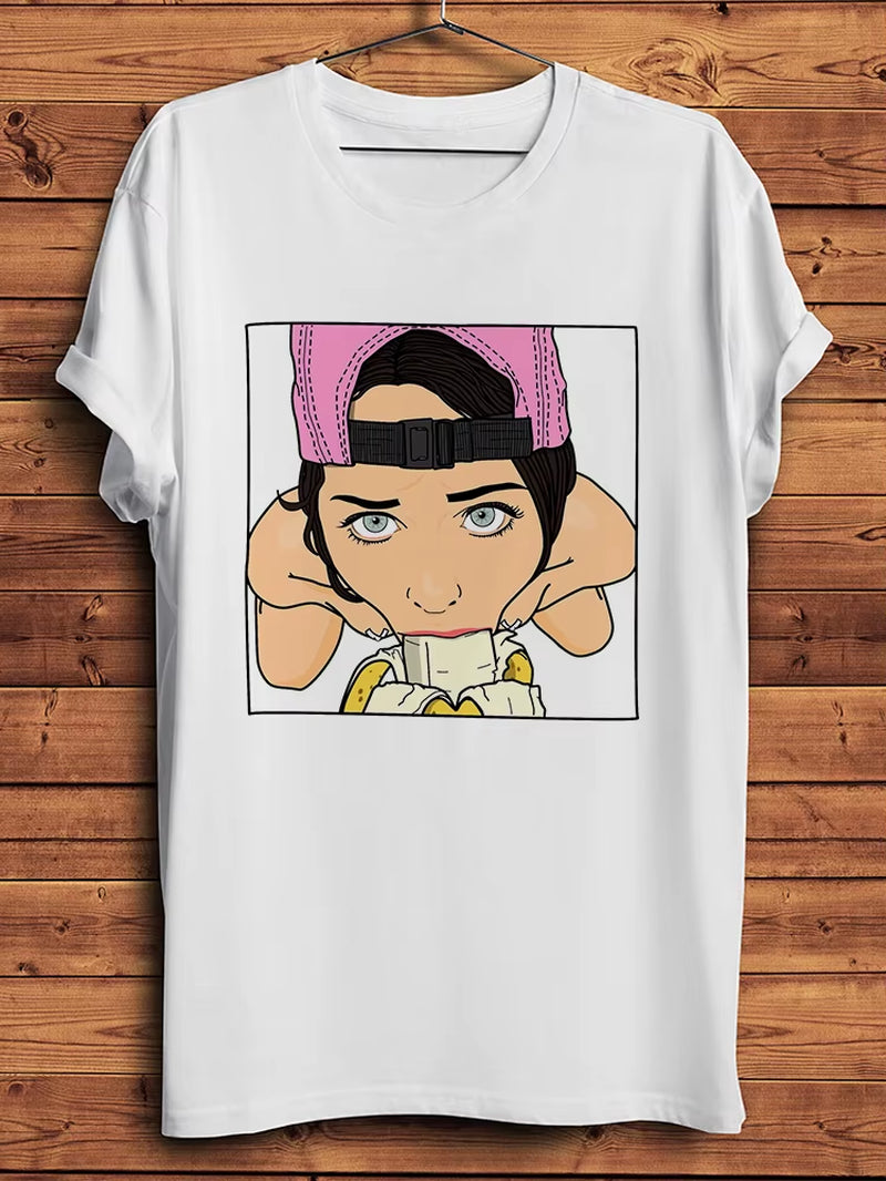Girl Have Banana Amusing Funny T Shirt Men Homme Casual Hipster Cool Short Tshirt Unisex Humorous Streetwear Breathable Print