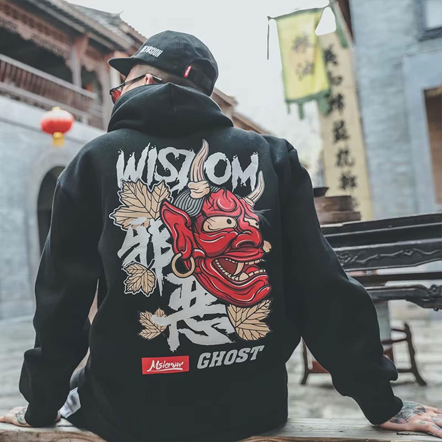 Techware Graphic Men Hoodies Japanese Streetwear Oversized Ghost Hip Hop Evil Sweatshirt