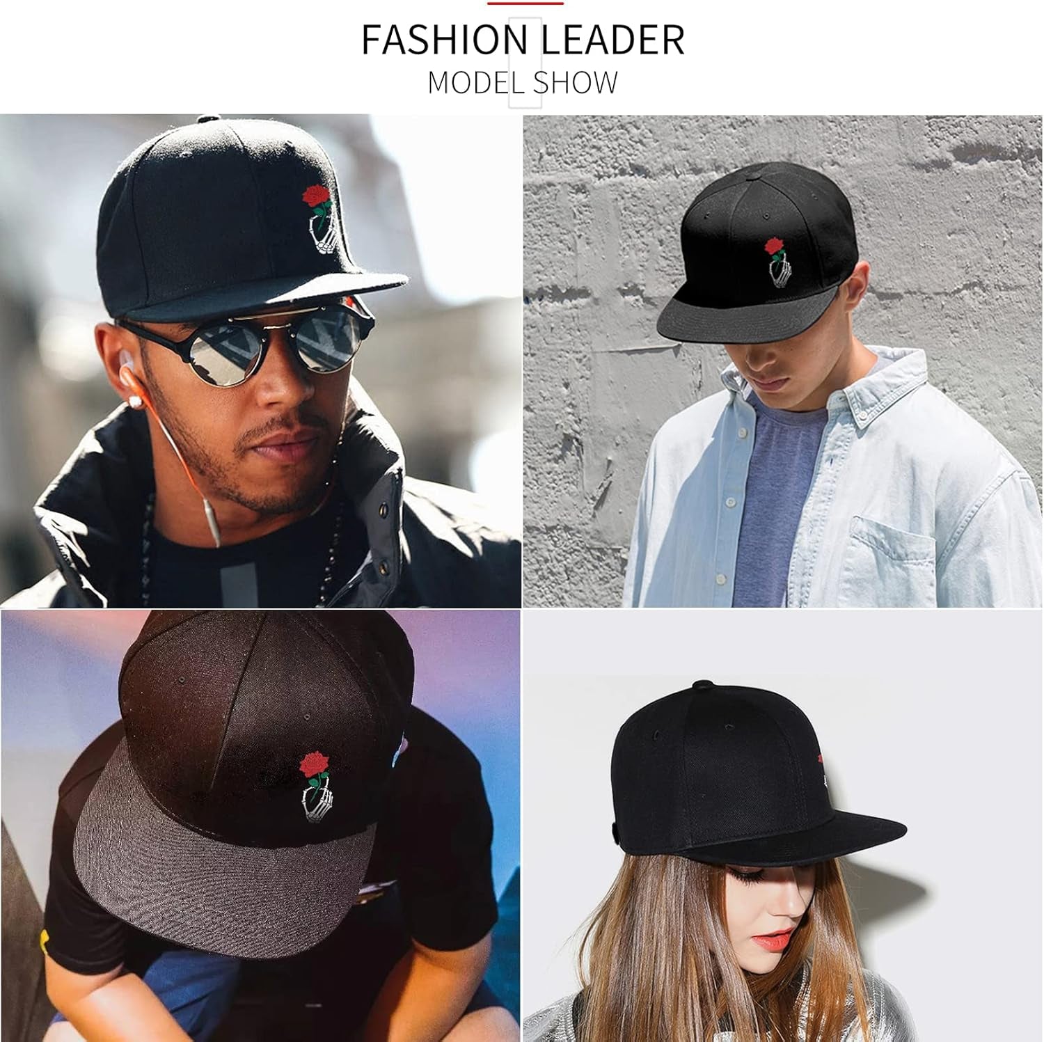 Snapback Hats for Mens Skull Hat Flat Bill Gorras Planas Para Hombres Black Snap Backpack Brim Baseball Cap