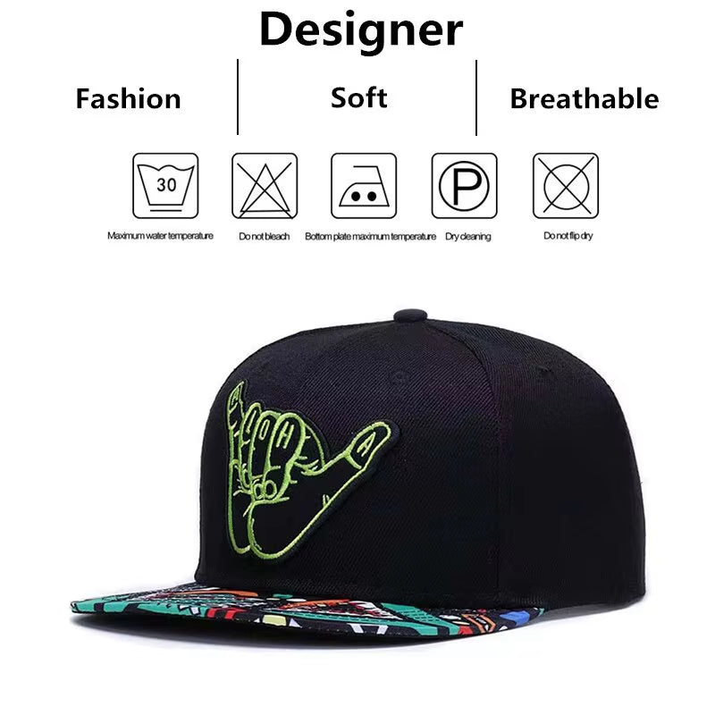 Unisex Green Fingers 6 Embroidery Hip-Hop Hats Outdoor Adjustable Casual Baseball Caps Sunscreen Hat