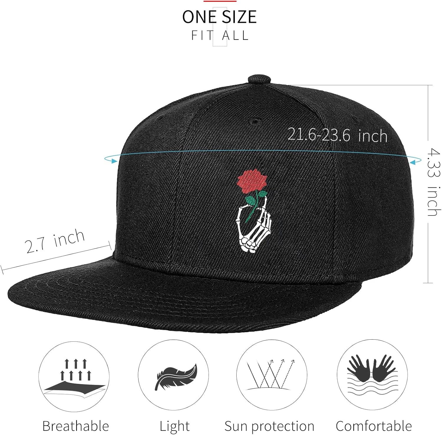 Snapback Hats for Mens Skull Hat Flat Bill Gorras Planas Para Hombres Black Snap Backpack Brim Baseball Cap
