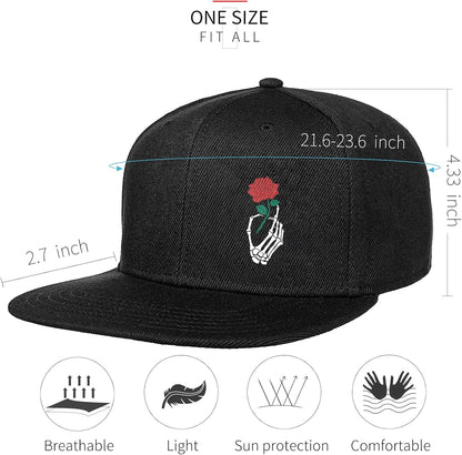 Snapback Hats for Mens Skull Hat Flat Bill Gorras Planas Para Hombres Black Snap Backpack Brim Baseball Cap