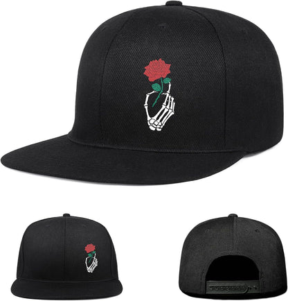 Snapback Hats for Mens Skull Hat Flat Bill Gorras Planas Para Hombres Black Snap Backpack Brim Baseball Cap