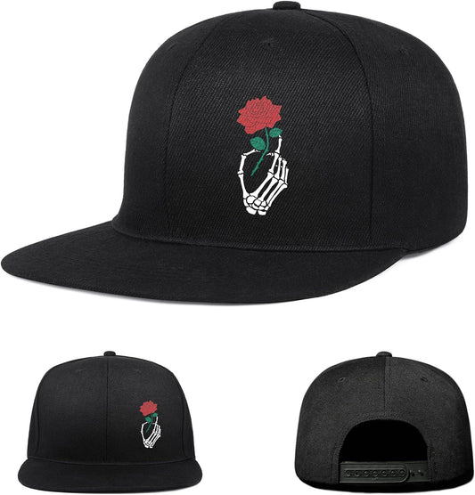 Snapback Hats for Mens Skull Hat Flat Bill Gorras Planas Para Hombres Black Snap Backpack Brim Baseball Cap