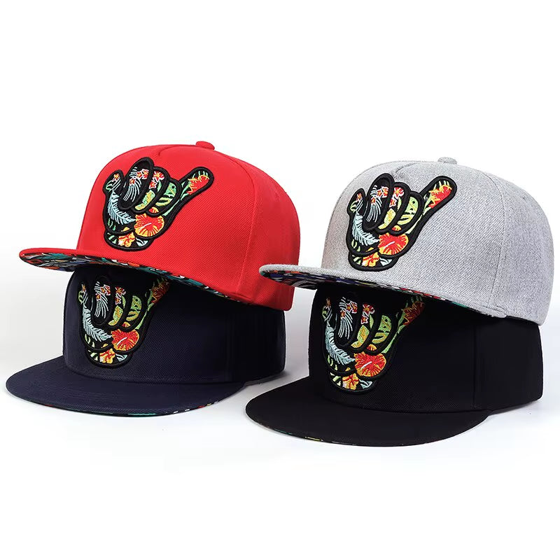 Unisex Colorful Fingers Embroidery Hip-Hop Hats Outdoor Adjustable Casual Baseball Caps Sunscreen Hat