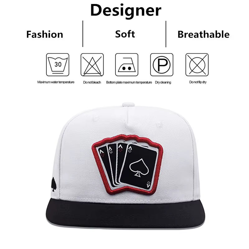 2024 New Fashion Hip Hop Cap Men Women Adjustable Playing Card Embroidered Baseball Caps Outdoor Sun Hat Unisex Snapback Hats