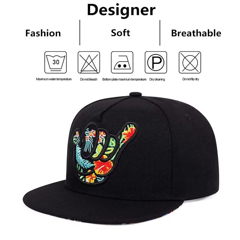 Unisex Colorful Fingers Embroidery Hip-Hop Hats Outdoor Adjustable Casual Baseball Caps Sunscreen Hat