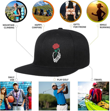 Snapback Hats for Mens Skull Hat Flat Bill Gorras Planas Para Hombres Black Snap Backpack Brim Baseball Cap