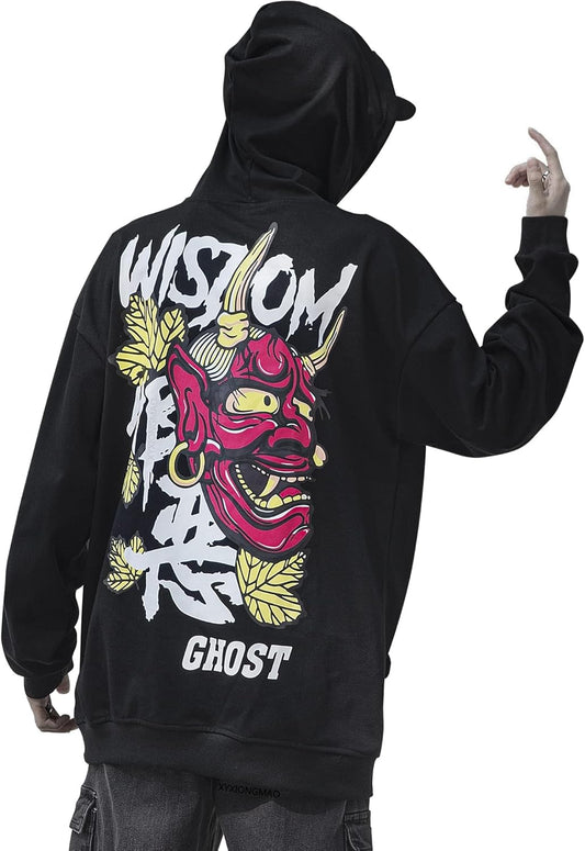 Techware Graphic Men Hoodies Japanese Streetwear Oversized Ghost Hip Hop Evil Sweatshirt