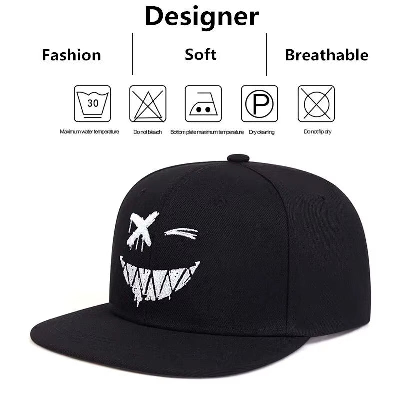 Unisex Personality Ghost Expression Embroidery Hip-Hop Hats Outdoor Adjustable Casual Baseball Caps Sunscreen Hat